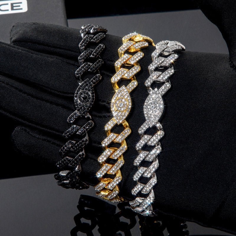 10MM Moissanite Evil Eye Cuban Link Bracelet – Iced Out VVS Diamond-Look Protective Jewelry for Men & Women