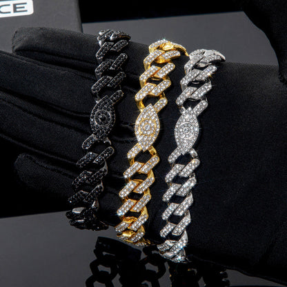10MM Moissanite Evil Eye Cuban Link Bracelet – Iced Out VVS Diamond-Look Protective Jewelry for Men & Women