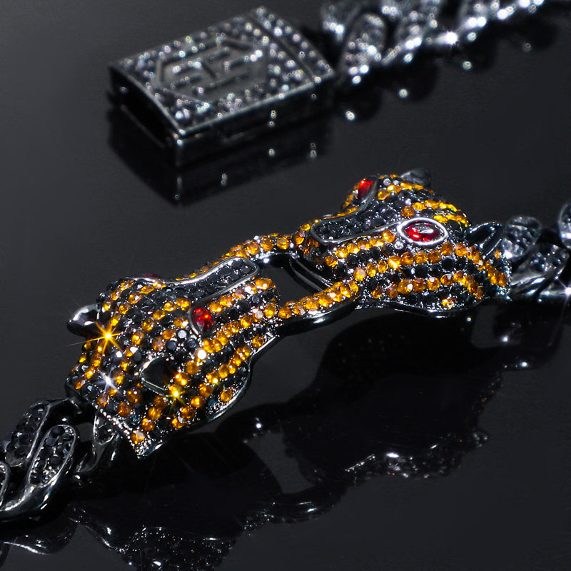 10MM Moissanite Double Orange Panther Cuban Link Bracelet – Iced Out VVS Diamond-Look Hip Hop Jewelry for Men & Women