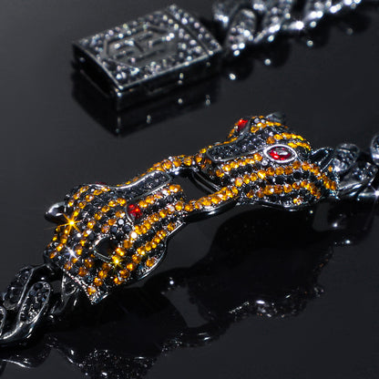 10MM Moissanite Double Orange Panther Cuban Link Bracelet – Iced Out VVS Diamond-Look Hip Hop Jewelry for Men & Women