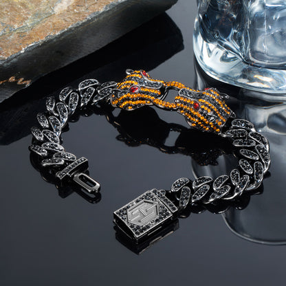 10MM Moissanite Double Orange Panther Cuban Link Bracelet – Iced Out VVS Diamond-Look Hip Hop Jewelry for Men & Women