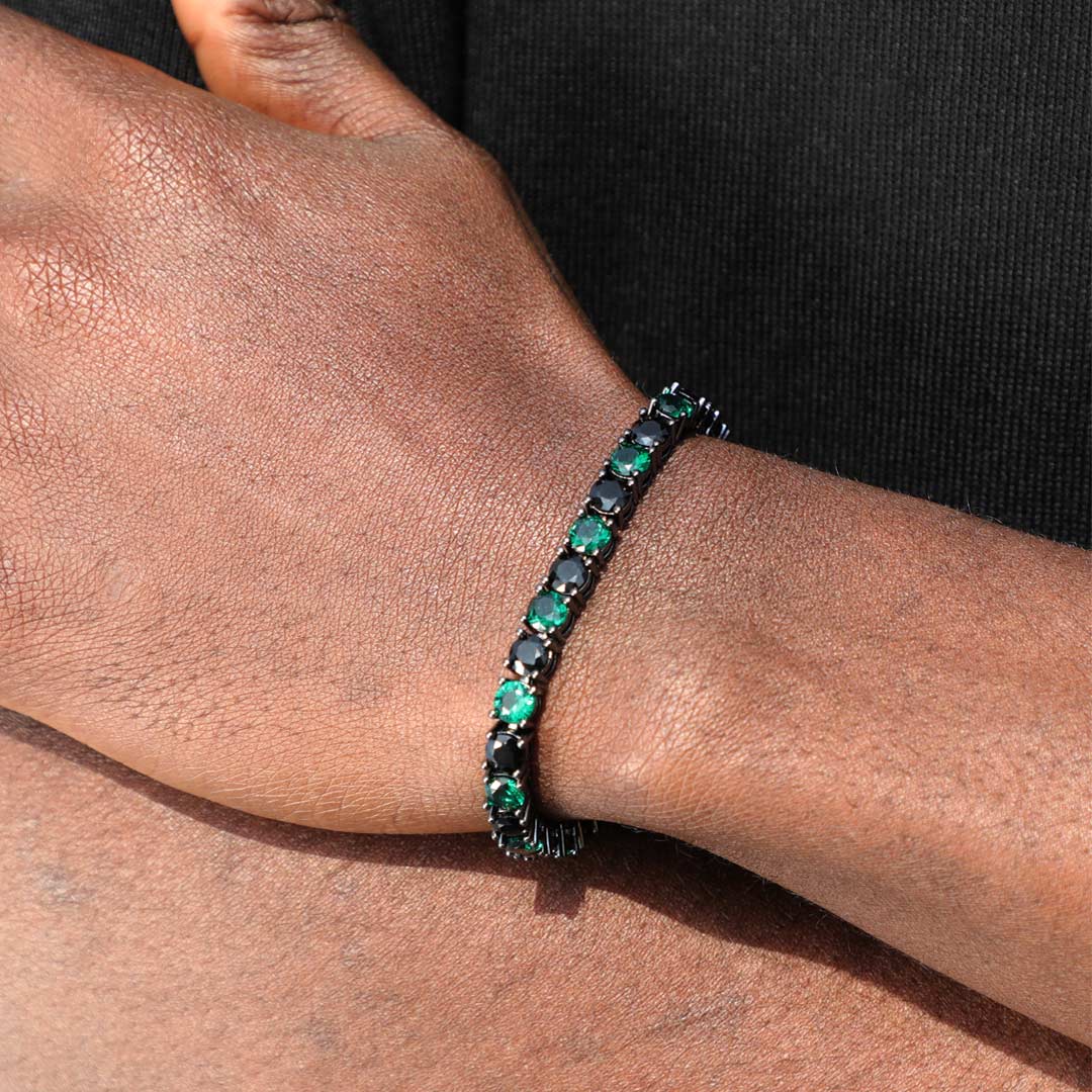 5MM Moissanite Emerald & Black Stones Tennis Bracelet – Iced Out VVS Diamond-Look Unisex Luxury Jewelry"