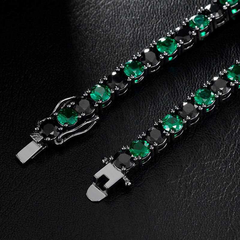 5MM Moissanite Emerald & Black Stones Tennis Bracelet – Iced Out VVS Diamond-Look Unisex Luxury Jewelry"