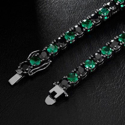 5MM Moissanite Emerald & Black Stones Tennis Bracelet – Iced Out VVS Diamond-Look Unisex Luxury Jewelry"