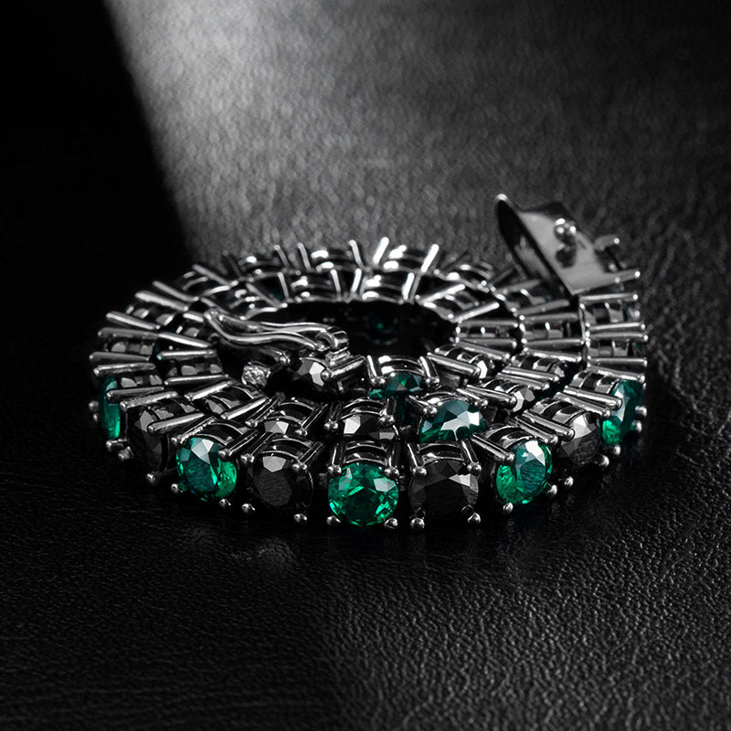 5MM Moissanite Emerald & Black Stones Tennis Bracelet – Iced Out VVS Diamond-Look Unisex Luxury Jewelry"