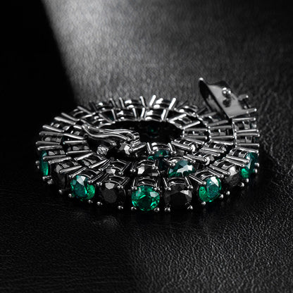 5MM Moissanite Emerald & Black Stones Tennis Bracelet – Iced Out VVS Diamond-Look Unisex Luxury Jewelry"