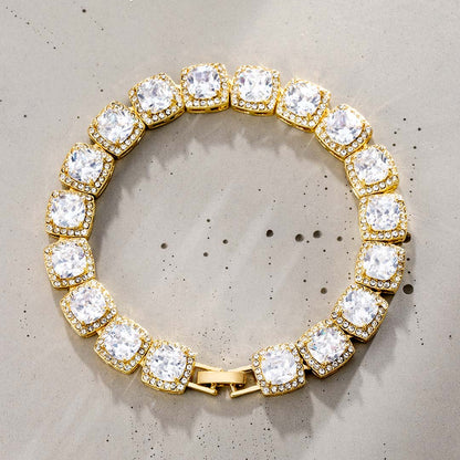 10mm Moissanite Clustered Tennis Bracelet in Gold – VVS Diamond-Look Iced Out Luxury Jewelry for Men & Women