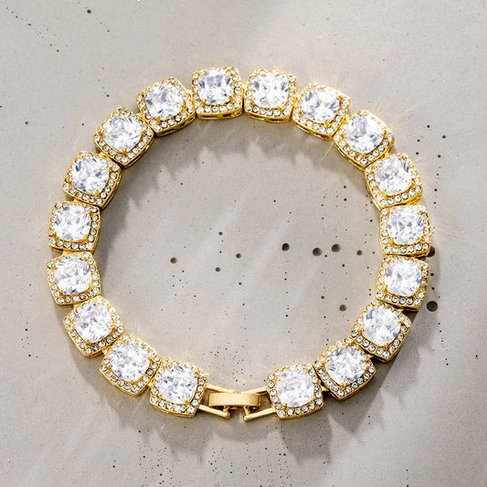 10mm Moissanite Clustered Tennis Bracelet in Gold – VVS Diamond-Look Iced Out Luxury Jewelry for Men & Women