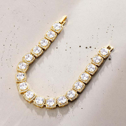 10mm Moissanite Clustered Tennis Bracelet in Gold – VVS Diamond-Look Iced Out Luxury Jewelry for Men & Women