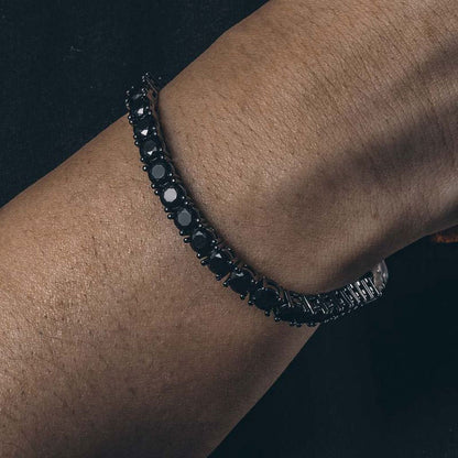 "5mm Moissanite Black Stones Tennis Bracelet in Black Gold – Iced Out VVS Diamond-Look Unisex Luxury Jewelry"
