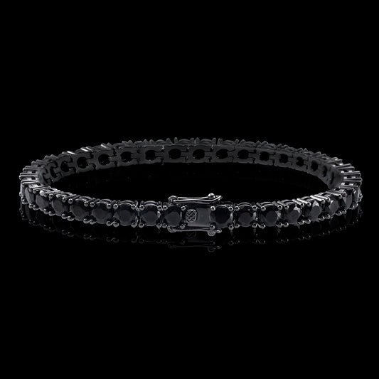 "5mm Moissanite Black Stones Tennis Bracelet in Black Gold – Iced Out VVS Diamond-Look Unisex Luxury Jewelry"