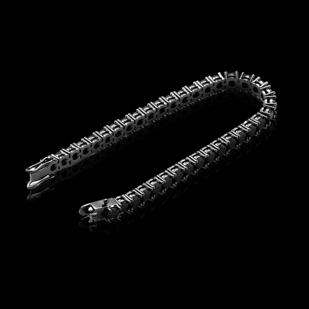 "5mm Moissanite Black Stones Tennis Bracelet in Black Gold – Iced Out VVS Diamond-Look Unisex Luxury Jewelry"