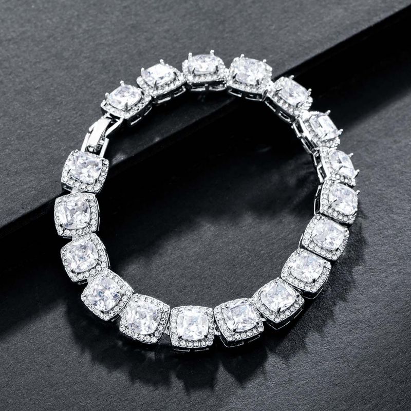"10mm Moissanite Clustered Tennis Bracelet in White Gold – Iced Out VVS Diamond-Look Luxury Jewelry for Men & Women"
