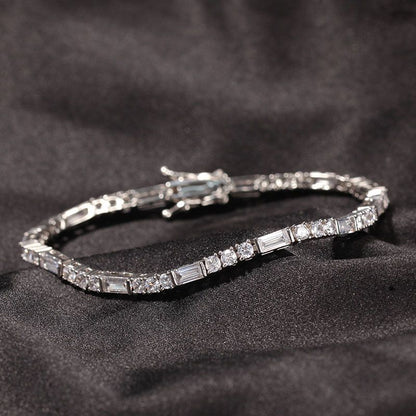 "3mm Moissanite Baguette Cut Tennis Bracelet in White Gold – Iced Out VVS Diamond-Look Unisex Luxury Jewelry"