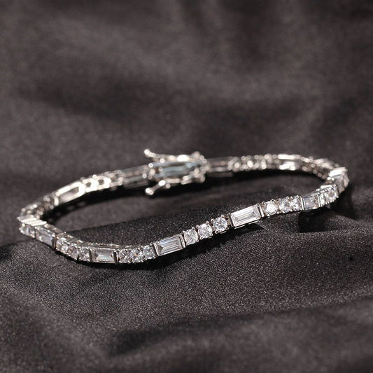 "3mm Moissanite Baguette Cut Tennis Bracelet in White Gold – Iced Out VVS Diamond-Look Unisex Luxury Jewelry"