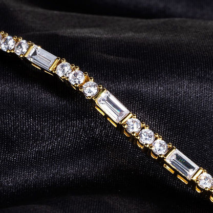 "3mm Moissanite Baguette Cut Tennis Bracelet in White Gold – Iced Out VVS Diamond-Look Unisex Luxury Jewelry"