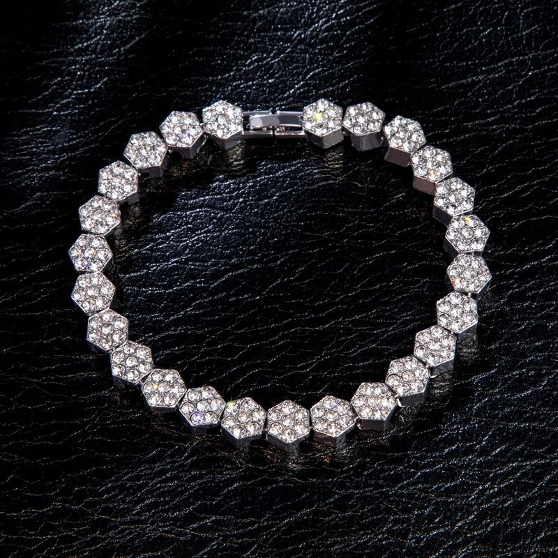 5mm Moissanite Hexagon Tennis Bracelet in White Gold – Iced Out VVS Diamond-Look Unisex Luxury Jewelry