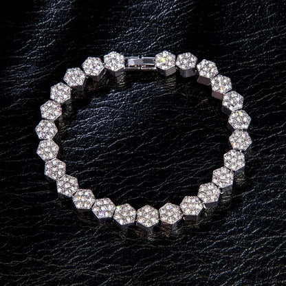 5mm Moissanite Hexagon Tennis Bracelet in White Gold – Iced Out VVS Diamond-Look Unisex Luxury Jewelry