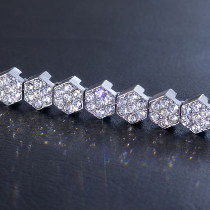 5mm Moissanite Hexagon Tennis Bracelet in White Gold – Iced Out VVS Diamond-Look Unisex Luxury Jewelry