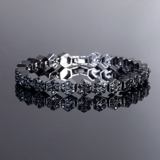 5mm Moissanite Hexagon Tennis Bracelet in Black Gold – Iced Out VVS Diamond-Look Unisex Luxury Jewelry