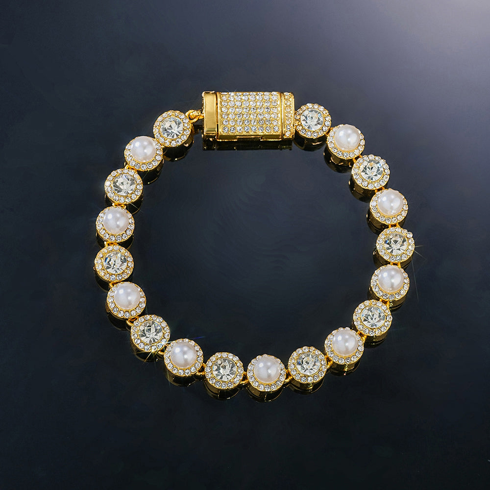 5mm Moissanite & Pearl Tennis Bracelet in Gold – Iced Out VVS Diamond-Look Luxury Jewelry for Women in Yellow, Rose & White Gold