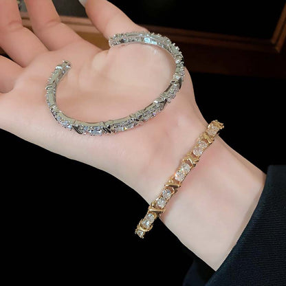 5mm Moissanite Iced Out Infinity Link Open Bracelet – VVS Diamond-Look Unisex Luxury Jewelry in White, Yellow & Rose Gold