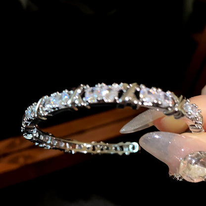 5mm Moissanite Iced Out Infinity Link Open Bracelet – VVS Diamond-Look Unisex Luxury Jewelry in White, Yellow & Rose Gold