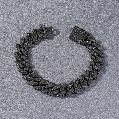 14mm Moissanite Iced Out Miami Cuban Link Bracelet in Black Gold – VVS Diamond-Look Hip Hop Jewelry for Men & Women