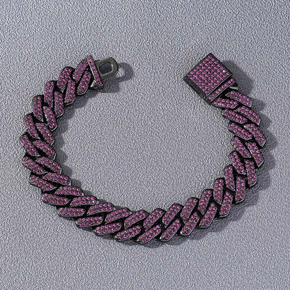 14mm Moissanite Iced Out Miami Cuban Link Bracelet in Black Gold – VVS Diamond-Look Hip Hop Jewelry for Men & Women