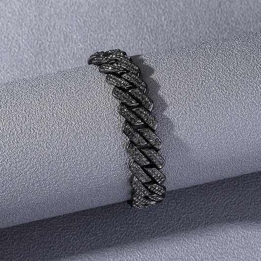 14mm Moissanite Iced Out Miami Cuban Link Bracelet in Black Gold – VVS Diamond-Look Hip Hop Jewelry for Men & Women