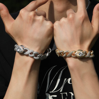 10MM Moissanite Devil Eye & Planet Cuban Link Bracelet – Iced Out VVS Diamond-Look Galaxy-Inspired Jewelry for Men & Women