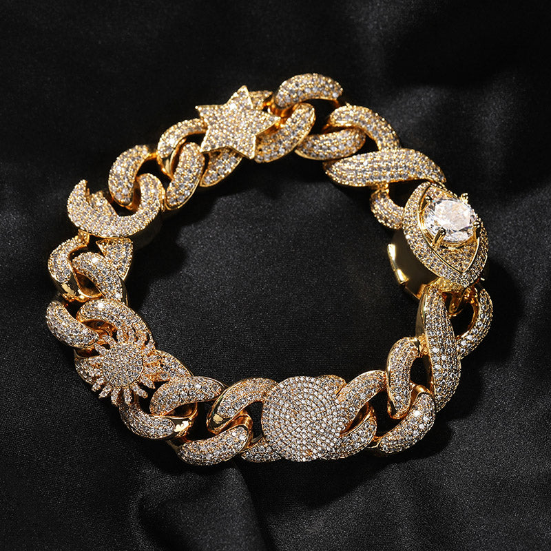 10MM Moissanite Devil Eye & Planet Cuban Link Bracelet – Iced Out VVS Diamond-Look Galaxy-Inspired Jewelry for Men & Women