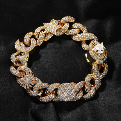 10MM Moissanite Devil Eye & Planet Cuban Link Bracelet – Iced Out VVS Diamond-Look Galaxy-Inspired Jewelry for Men & Women