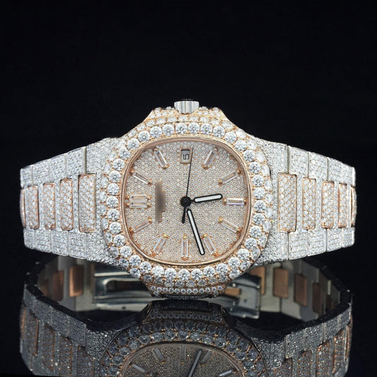 Classic Iced Out Automatic Watch – Luxury VVS Moissanite Bust down Bling Watch with Sapphire Crystal Glass for Men