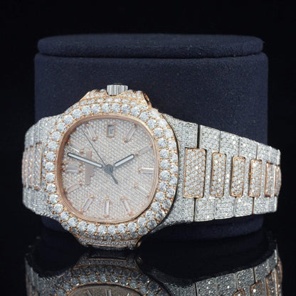 Classic Iced Out Automatic Watch – Luxury VVS Moissanite Bust down Bling Watch with Sapphire Crystal Glass for Men