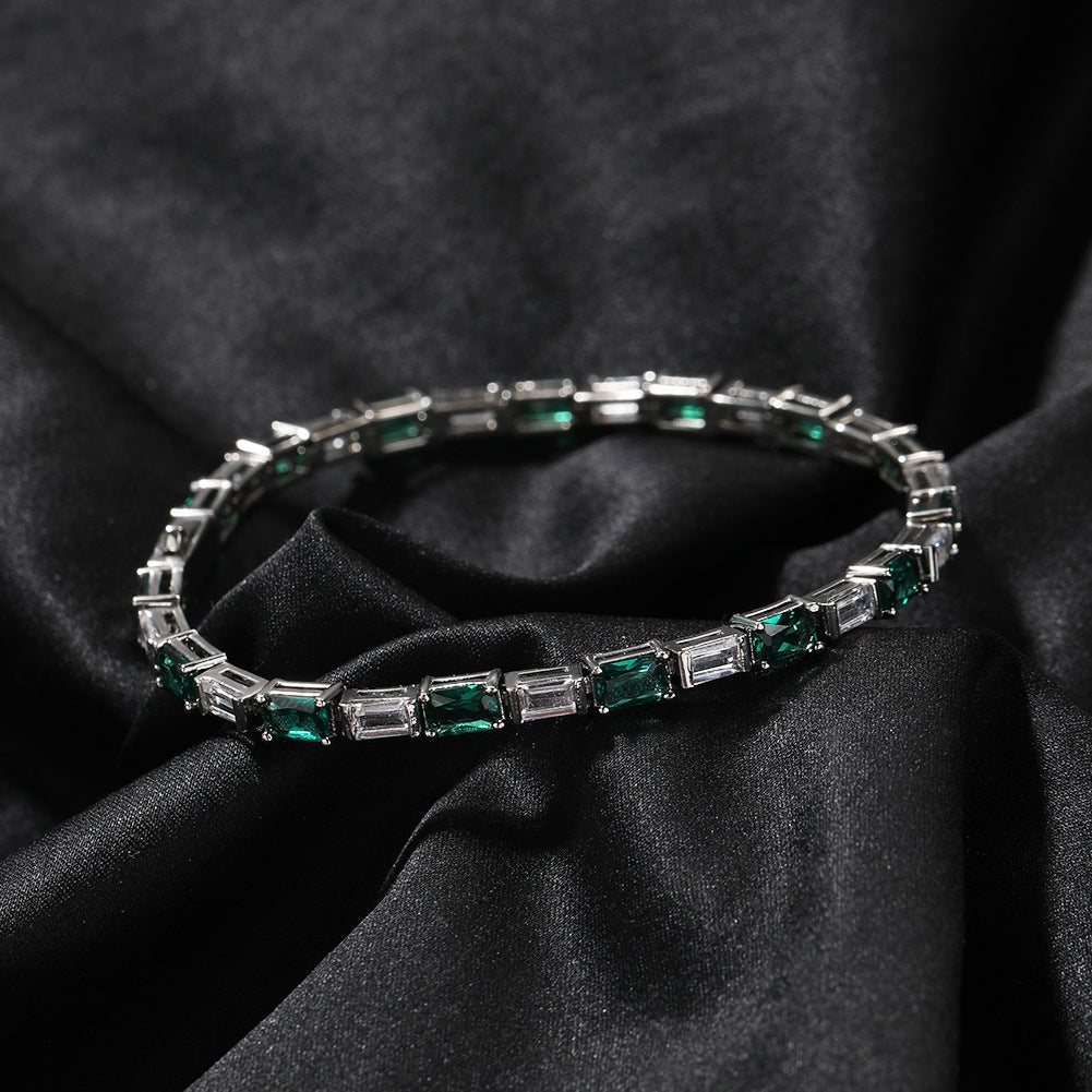 5mm Moissanite Green & White Baguette Cut Tennis Bracelet – Iced Out VVS Diamond-Look Unisex Luxury Jewelry