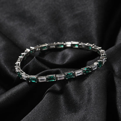 5mm Moissanite Green & White Baguette Cut Tennis Bracelet – Iced Out VVS Diamond-Look Unisex Luxury Jewelry