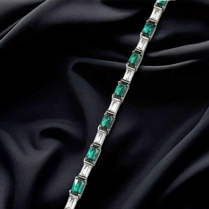 5mm Moissanite Green & White Baguette Cut Tennis Bracelet – Iced Out VVS Diamond-Look Unisex Luxury Jewelry