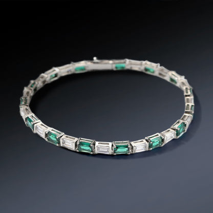 5mm Moissanite Green & White Baguette Cut Tennis Bracelet – Iced Out VVS Diamond-Look Unisex Luxury Jewelry
