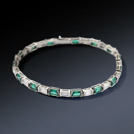 5mm Moissanite Green & White Baguette Cut Tennis Bracelet – Iced Out VVS Diamond-Look Unisex Luxury Jewelry