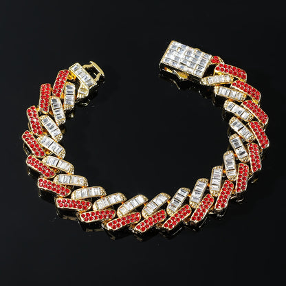 14MM "Moissanite Baguette Cut Red Diamond Cuban Link Bracelet – Iced Out VVS Hip Hop Jewelry for Men & Women"