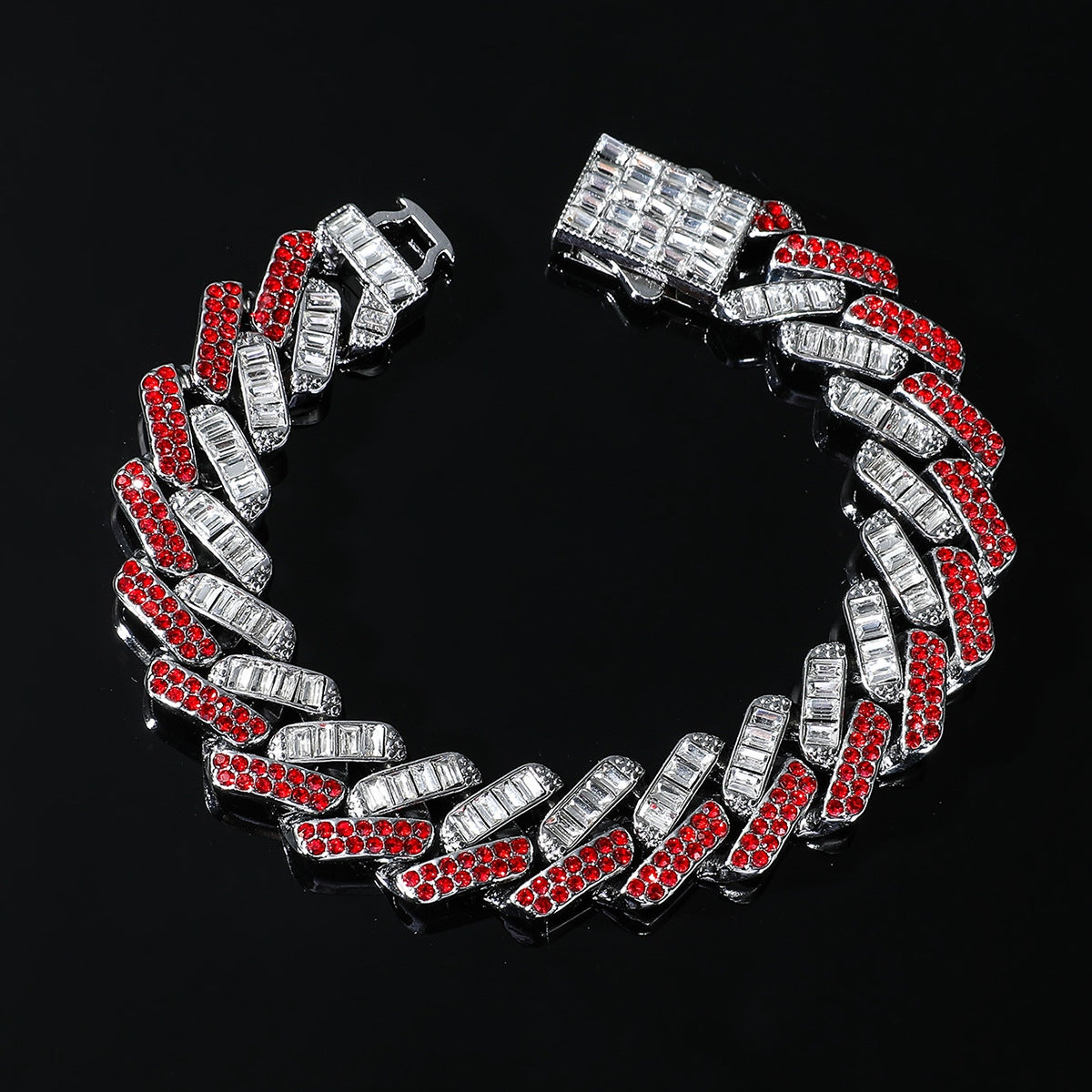 14MM "Moissanite Baguette Cut Red Diamond Cuban Link Bracelet – Iced Out VVS Hip Hop Jewelry for Men & Women"