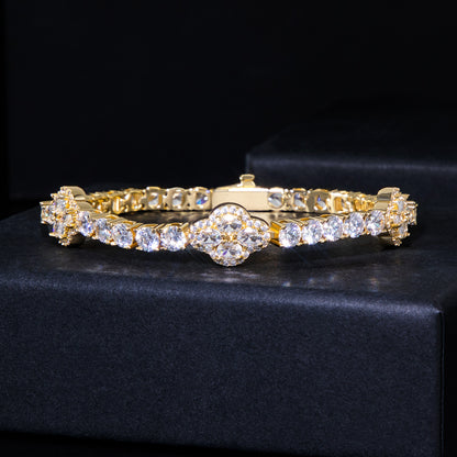 5"Moissanite Iced Out Oval Cut Flower Tennis Bracelet – VVS Diamond-Look Luxury Jewelry for Women in Yellow, Rose & White Gold"