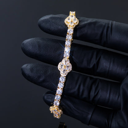 5"Moissanite Iced Out Oval Cut Flower Tennis Bracelet – VVS Diamond-Look Luxury Jewelry for Women in Yellow, Rose & White Gold"