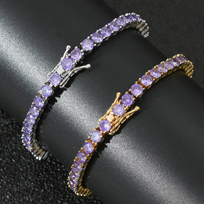 "4mm Moissanite Purple Tennis Bracelet – Iced Out VVS Diamond-Look Unisex Luxury Jewelry in White, Yellow & Rose Gold"