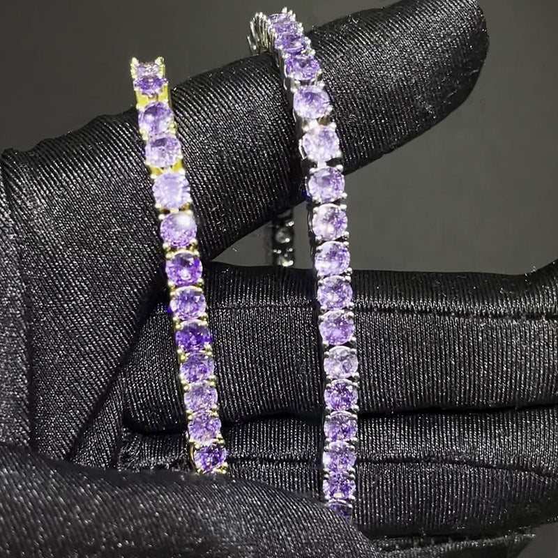 "4mm Moissanite Purple Tennis Bracelet – Iced Out VVS Diamond-Look Unisex Luxury Jewelry in White, Yellow & Rose Gold"