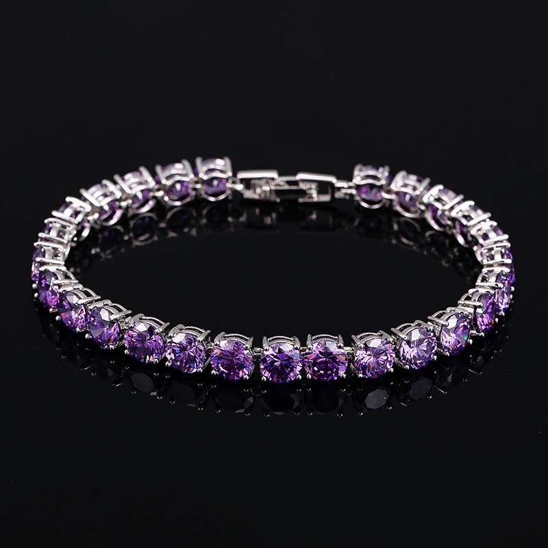 5mm Moissanite Purple Tennis Bracelet in White Gold – Iced Out VVS Diamond-Look Unisex Luxury Jewelry"