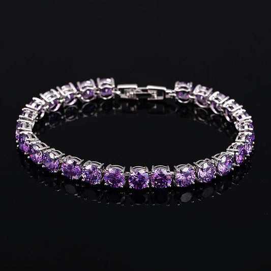 5mm Moissanite Purple Tennis Bracelet in White Gold – Iced Out VVS Diamond-Look Unisex Luxury Jewelry"