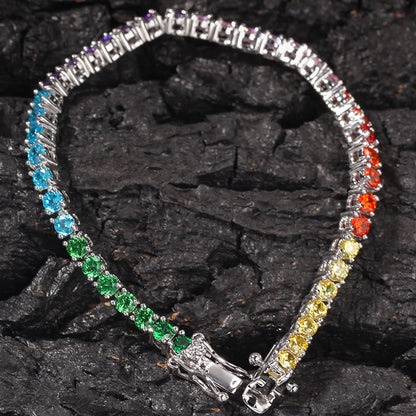 "3mm Moissanite Colored Iced Out Tennis Bracelet – VVS Diamond-Look Unisex Luxury Jewelry in Yellow, Rose & White Gold"