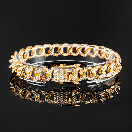 "10mm Moissanite Tear Drop Miami Cuban Link Bracelet in Gold – Iced Out VVS Diamond-Look Hip Hop Jewelry for Men & Women"